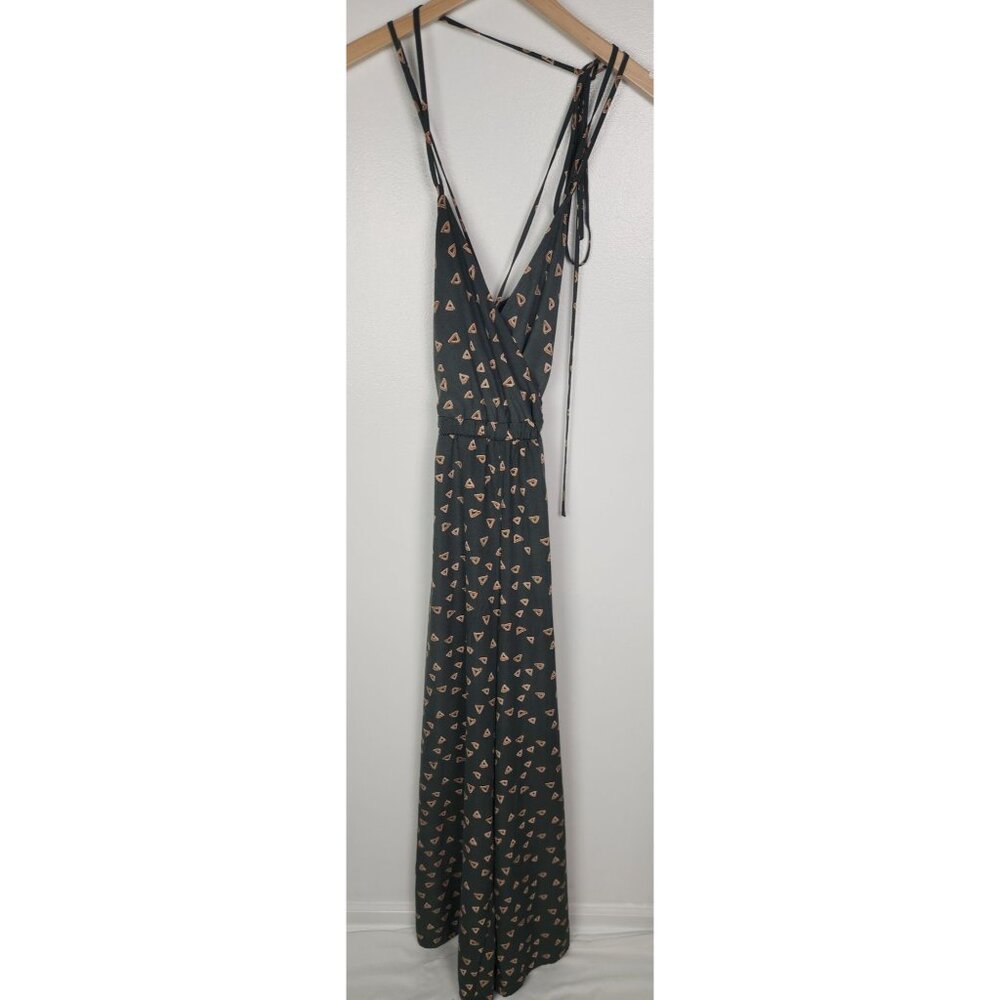 Lulus Women's Sz. XS Green Tirangle Print Strappy Jumpsuit